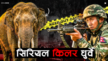 सेनाको निशाना छलेर बितन्डा मच्चाइरहेको एउटा हात्ती